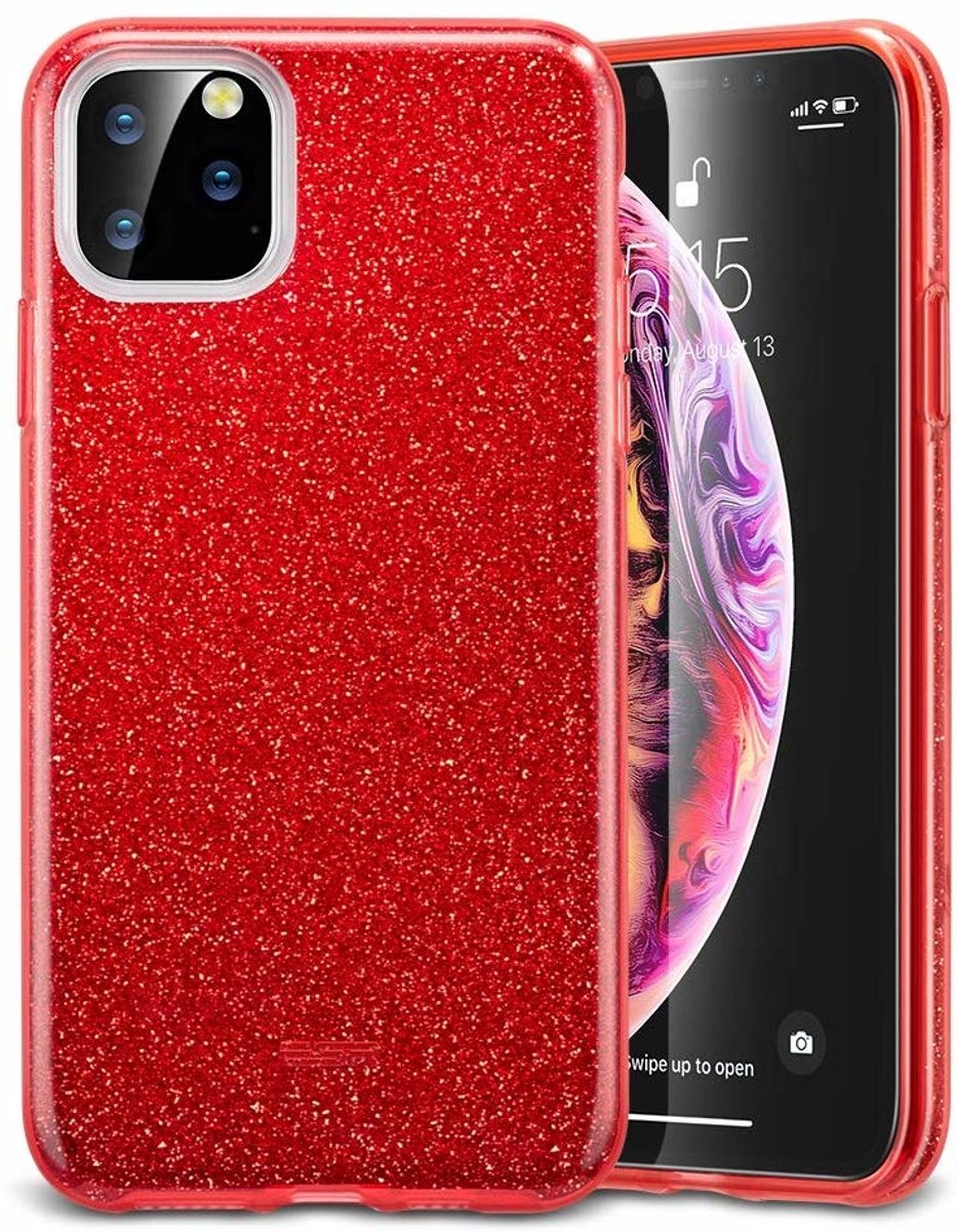 Ntech hoesje Geschikt voor iPhone 11 Pro Glitter TPU Back Hoesje - Rood