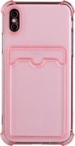 TPU-valbestendige beschermende achterkant met kaartsleuf voor iPhone XS / X (roze)