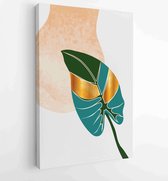 Golden and luxury pattern design with leaves line arts, Hand draw Organic shape design for wall framed prints, canvas prints, poster, home dec 1 - Moderne schilderijen – Vertical –