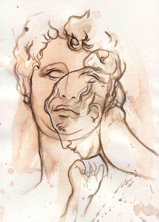 Man and woman. abstract watercolor painting Moderne schilderijen Vertical