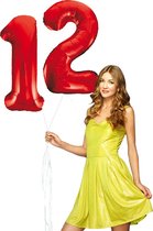 Rode cijfer ballon 12 inclusief helium gevuld.