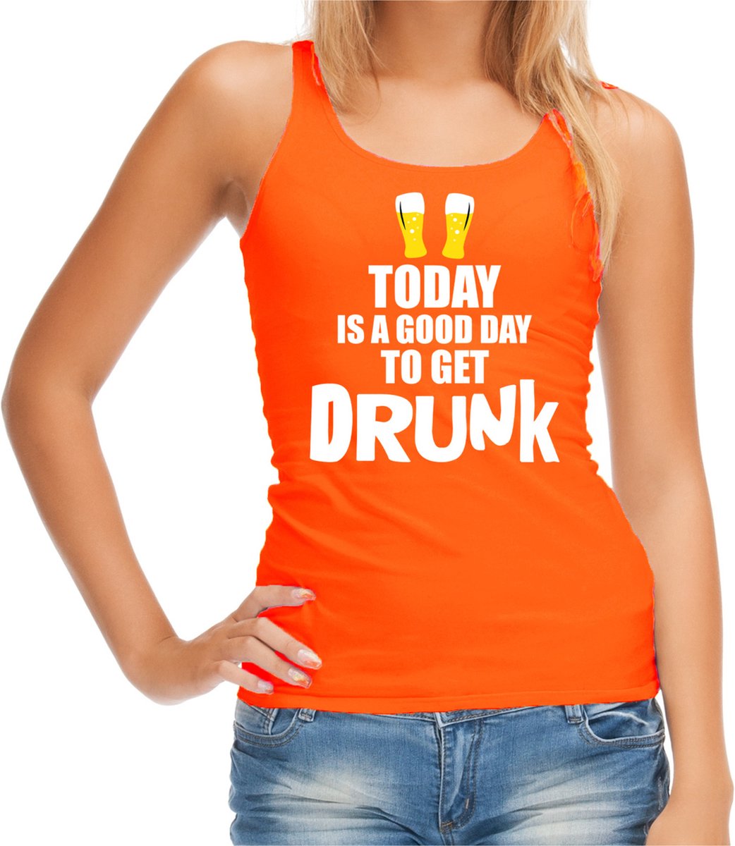 Afbeelding van product Bellatio Decorations  Oranje fan bier tanktop voor dames - today is a good day to get drunk - Koningsdag - mouwloos t-shirt - EK/ WK kleding L  - maat L