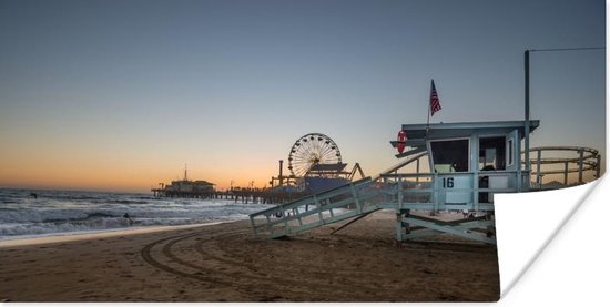 Santa Monica Pier zonsondergang Poster 160x80 cm - Foto print op Poster (wanddecoratie woonkamer / slaapkamer) / Noord-Amerika Poster