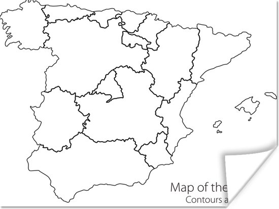 Poster Zwart-wit illustratie van de provincies in Spanje - 40x30 cm
