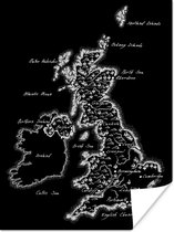 Poster Zwart-wit illustratie van het Verenigd Koninkrijk op een zwarte achtergrond - 60x80 cm