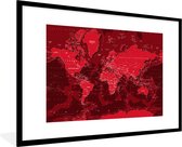 Fotolijst incl. Poster - Wereldkaart - Stoer - Rood - 90x60 cm - Posterlijst