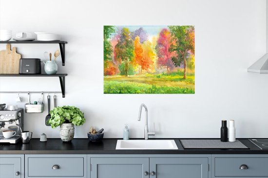 Poster Illustration colorée d'arbres 80x60 cm - Tirage photo sur Poster (décoration murale salon / chambre) / Poster Arbres