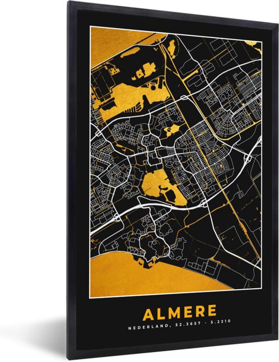 Fotolijst Incl Poster Plattegrond Almere Goud Zwart X Cm Posterlijst Bol Com