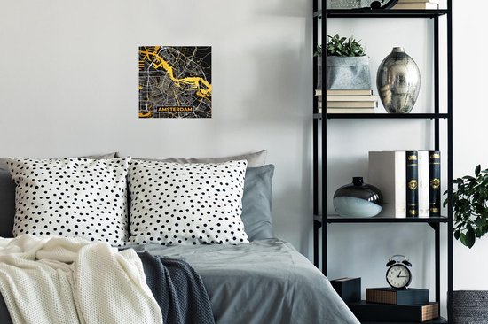 Poster City Map - Amsterdam - Or - Zwart - 30x30 cm - Carte