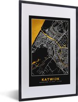 Fotolijst incl. Poster - Plattegrond - Katwijk - Goud - Zwart - 40x60 cm - Posterlijst - Stadskaart