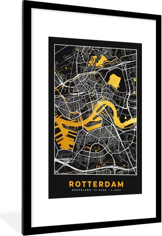 Fotolijst Incl Poster Plattegrond Rotterdam Goud Zwart X Cm Posterlijst Bol Com