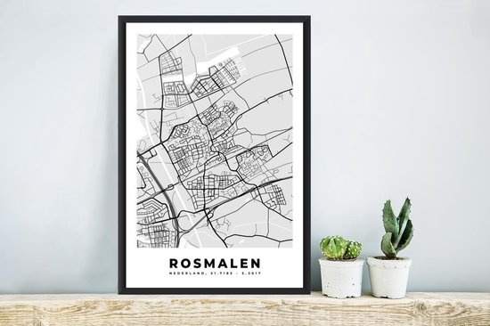 Affiche avec cadre Plan de la ville - Rosmalen - Grijs - Wit - 40x60 cm - Carte