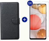 BixB Samsung A42 5G hoesje - Met 3x screenprotector / tempered glass - Book Case Wallet - Zwart