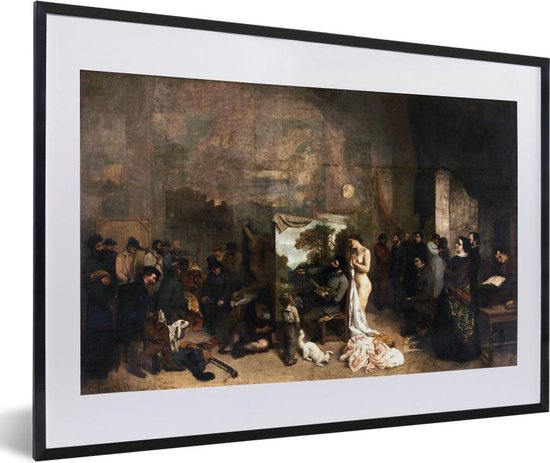 Fotolijst incl. Poster - Het atelier van de kunstenaar - schilderij van Gustave Courbet - 60x40 cm - Posterlijst