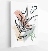 Earth tone boho foliage line art drawing with abstract shape 3 - Moderne schilderijen – Vertical – 1899757840 - 40-30 Vertical