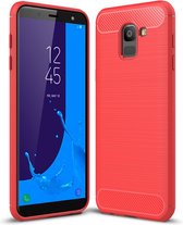 Samsung Galaxy J6 (2018) Hoesje - Mobigear - Brushed Serie - TPU Backcover - Rood - Hoesje Geschikt Voor Samsung Galaxy J6 (2018)