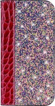 Motorola One Hoesje - Mobigear - Croco Glitter Serie - Kunstlederen Bookcase - Rood - Hoesje Geschikt Voor Motorola One