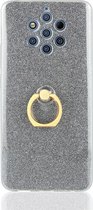 Mobigear Hoesje geschikt voor Nokia 9 PureView Telefoonhoesje Flexibel TPU | Mobigear Glitter Ring Backcover met Ringhouder | 9 PureView Case | Back Cover - Grijs