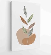 Botanical watercolor wall art vector set. Earth tone boho foliage line art drawing with abstract shape 1 - Moderne schilderijen – Vertical – 1901708020 - 115*75 Vertical