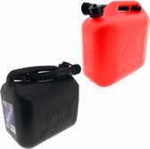 2x stuks jerrycans zwart en rood voor brandstof - 10 liter - inclusief schenktuit - benzine / diesel