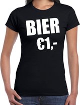 Fun t-shirt - bier 1 euro - zwart - dames - Feest outfit / kleding / shirt S