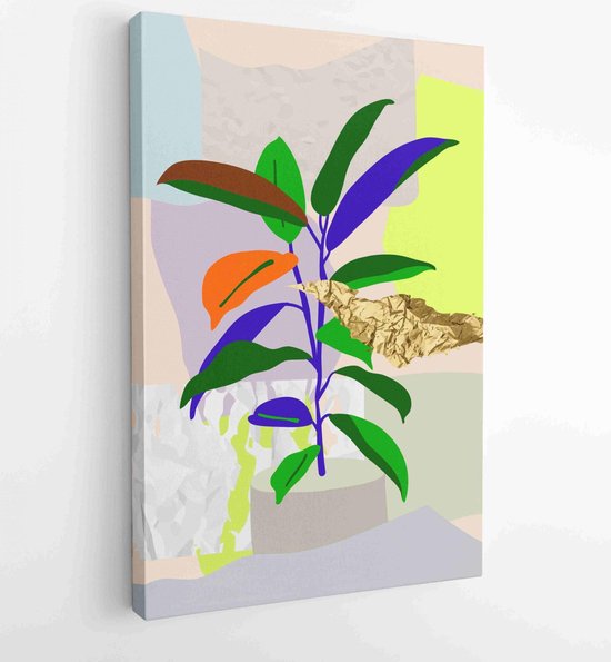 Botanical wall art vector set. Water color boho foliage line art ...