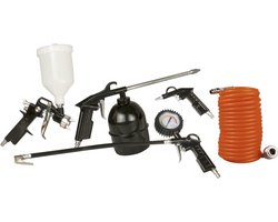 FERM - ATM1036 - Luchtgereedschap set - Universele - DIN - Orion aansluiting – Inclusief - Verfspuit - Vloeistofspuit - Bandenvulpomp - Blaaspistool - 5 meter - spiraalslang