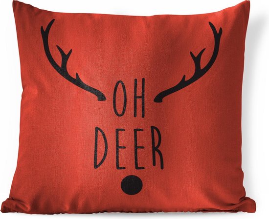 Sierkussens - Kussen - Kerst quote Oh deer op een rode achtergrond - 45x45 cm - Kussen van katoen