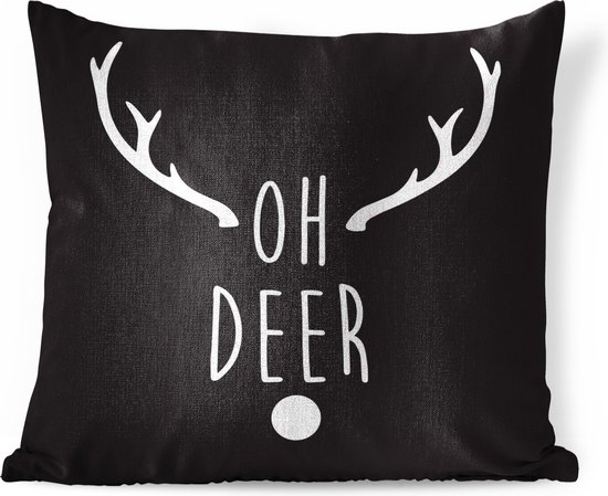 Sierkussens - Kussen - Kerst quote Oh deer op een zwarte achtergrond - 60x60 cm - Kussen van katoen