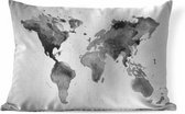 Sierkussens - Kussen - Wereldkaart aquarel zwart wit - 50x30 cm - Kussen van katoen