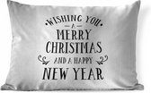Sierkussens - Kussen - Kerst quote Wishing you a merry Christmas tegen een witte achtergrond - 60x40 cm - Kussen van katoen