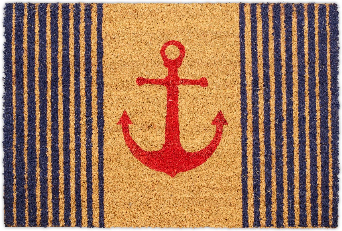 deurmat kokos - met anker print - 40 x 60 cm - antislip - rechthoekig - binnen - buiten