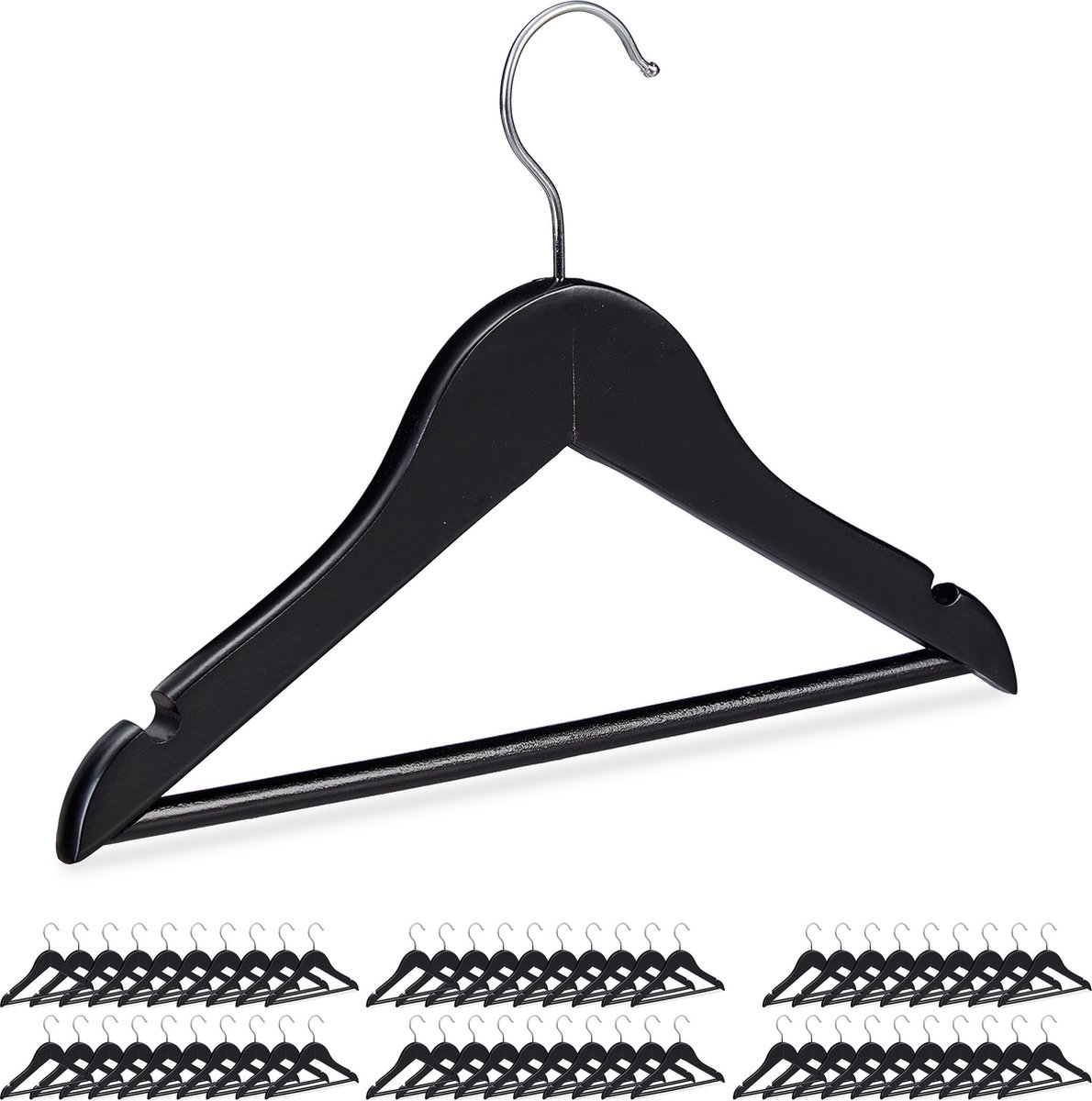 60x kinderkledinghanger hout - kleerhanger kinderen - broekhanger - zwart