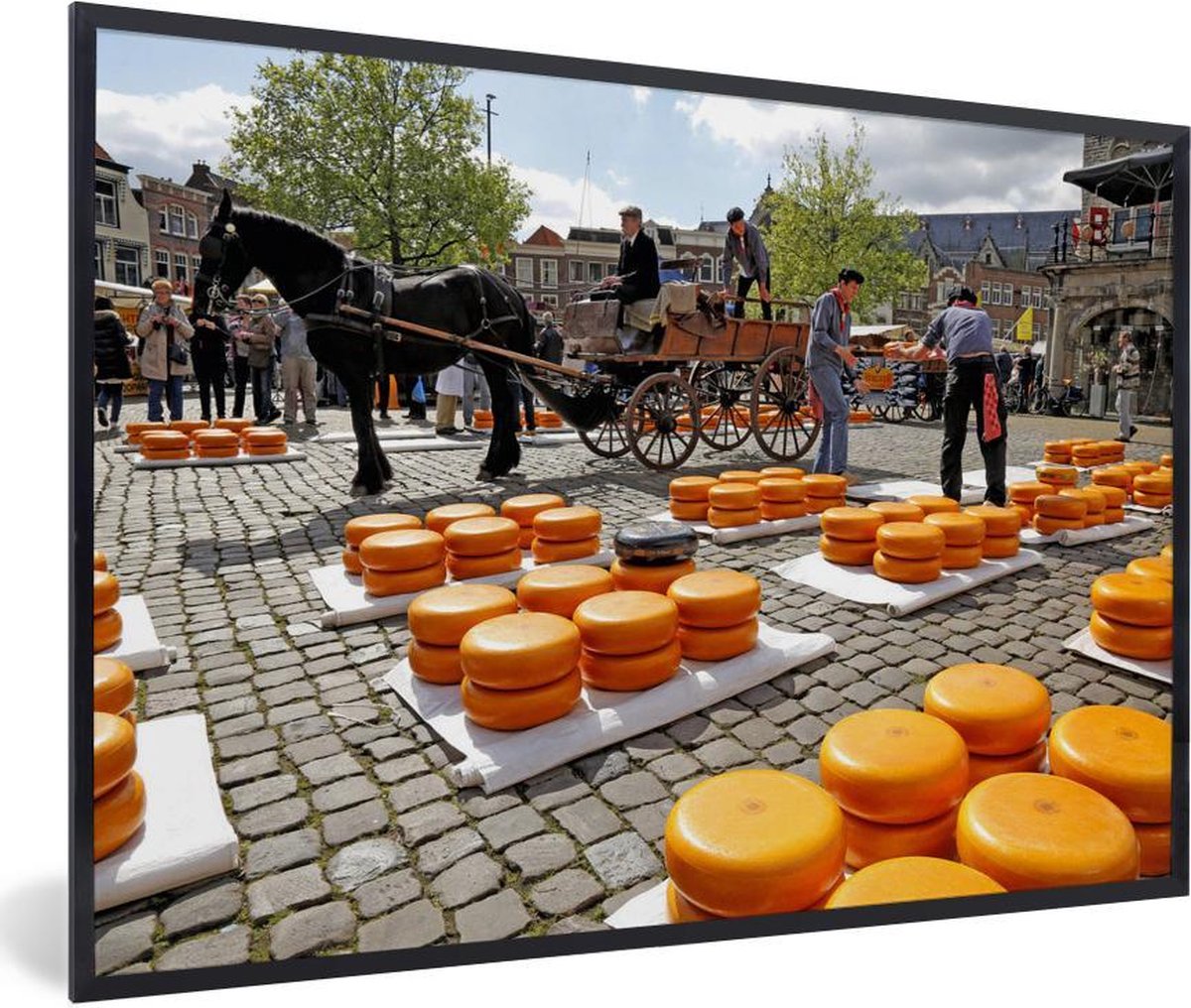 Poster met lijst Gouda Traditionele markt in Gouda met Goudse kaas