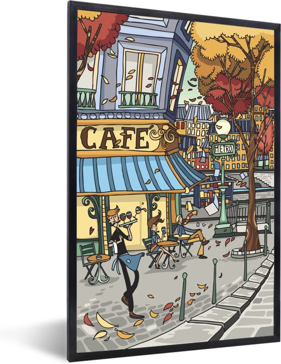 Image encadrée - Une illustration d'une cafétéria française à Paris Cadre photo 30x40 cm - Affiche encadrée (Décoration murale salon / chambre)