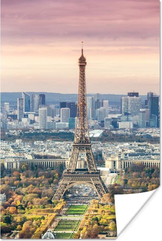 Luchtfoto van de Eiffeltoren in Parijs 20x30 cm - klein - Foto print op Poster (wanddecoratie woonkamer / slaapkamer)