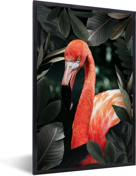 Fotolijst incl. Poster - Flamingo - Bladeren - Groen - 60x90 cm - Posterlijst
