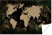 Poster - Wereldkaart - Tropische planten - Bloemen - 120x80 cm