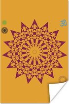 Poster Illustratie van een paarse mandala op een gele achtergrond - 20x30 cm