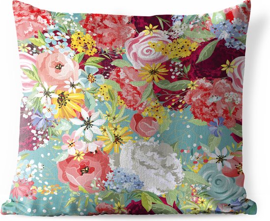 Buitenkussens - Tuin - Een kleurrijke bloemdessin illustratie - 60x60 cm