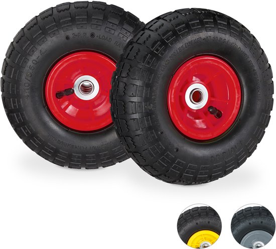 roue de diable relaxdays 260x85 - roue de chariot - 2x - pneu pneumatique - roue de secours - 4.1 / 3.5-4 noir-rouge