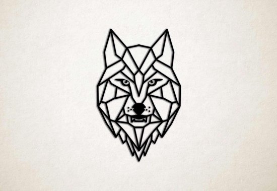 Wanddecoratie - Wolf 6 - L - 109x67cm - Zwart - muurdecoratie - Line Art