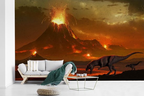 Papier peint photo vinyle - Une illustration de la fin des dinosaures largeur 405 cm x hauteur 260 cm - Tirage photo sur papier peint (disponible en 7 tailles)