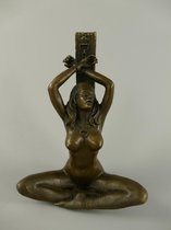 Bronzen beeld - Vastgeketende dame naakt - Erotisch sculptuur - 14 cm hoog