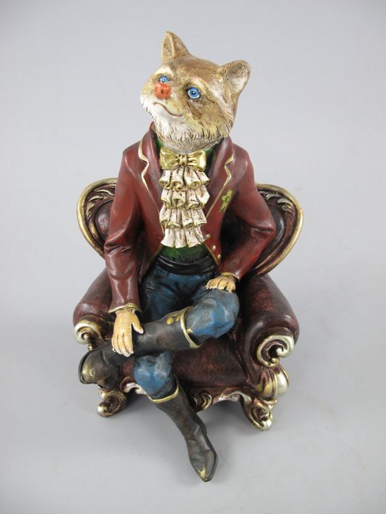 Polystone beeld Fancy Vos in pak Gekleurd polyresin 24 cm hoog