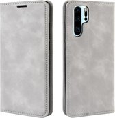 Retro-skin zakelijke magnetische zuignap Case met portemonnee-beugel-houder voor Huawei P30 Pro (rookgrijs)