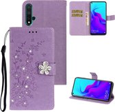 Voor Huawei Nova 5 Plum Blossom Pattern Diamond Encrusted Leather Case met houder & kaartsleuven & portemonnee (paars)