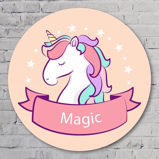 Muurcirkel ⌀ 40 cm - Magic Unicorn - Kunststof Forex - Dieren - Rond Schilderij - Wandcirkel - Wanddecoratie