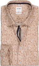 OLYMP Luxor comfort fit overhemd - bruin met wit dessin (contrast) - Strijkvrij - Boordmaat: 44