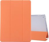 Voor iPad 10.2 (2019) 3-voudig elektrisch geperste huidtextuur Horizontaal Flip Schokbestendig Transparant TPU + PU lederen tas met houder en pen Slot & slaap- / wekfunctie (oranje)